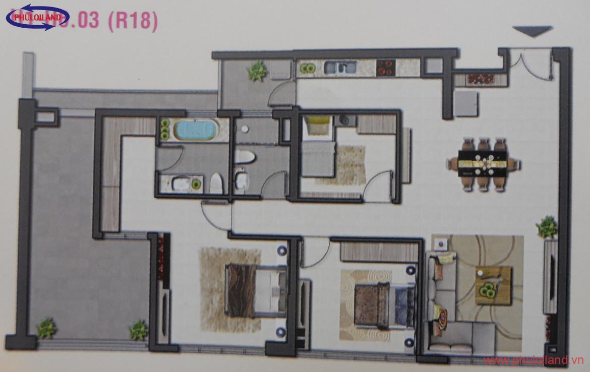 mat bang layout can ho ban 1170x738 - Bán nhanh căn hộ Happy Valley, 135m2, nội thất rất cao cấp, nhà có ban công hàng hiếm