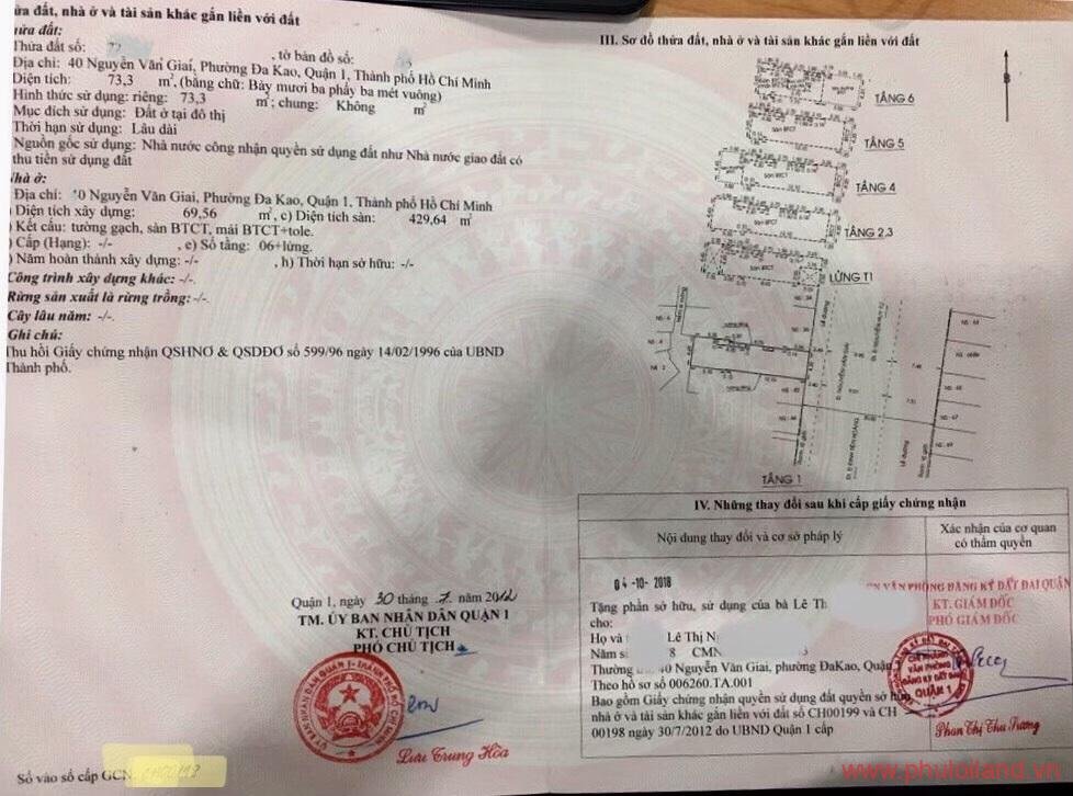phap ly so hong - Bán gấp nhà phố mặt tiền đường Nguyễn Văn Giai, p. Đakao, Quận 1, giá 32 tỷ