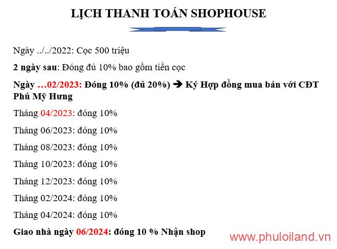 tien do thanh toan mua ban shophouse phu my hung - Mua bán Shophouse Phú Mỹ Hưng, trực tiếp Chủ đầu tư