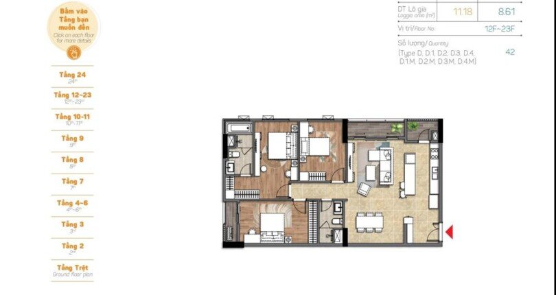Type 121 810x430 - Bán giá gốc căn hộ hạng sang PMH The Horizon 3PN, căn góc tầng cao, view Hồ Bán Nguyệt rất đẹp
