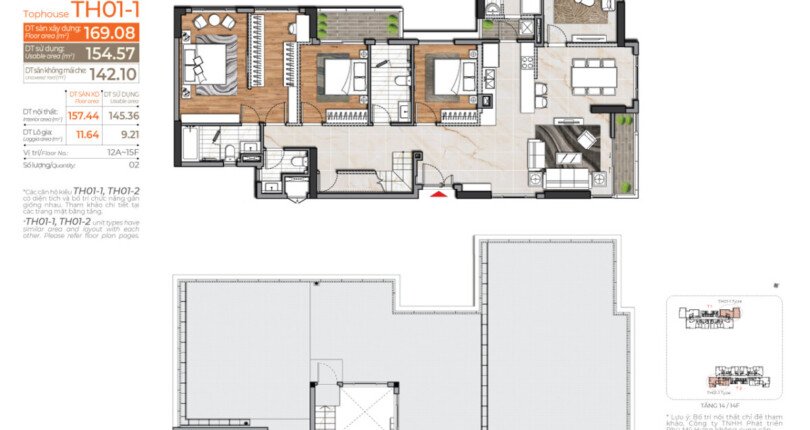 TYPE TH1 1 810x430 - Giỏ hàng Cardinal Cuort Phú Mỹ Hưng 2PN 3PN, tầng sân vườn, penthouse giá tốt nhất