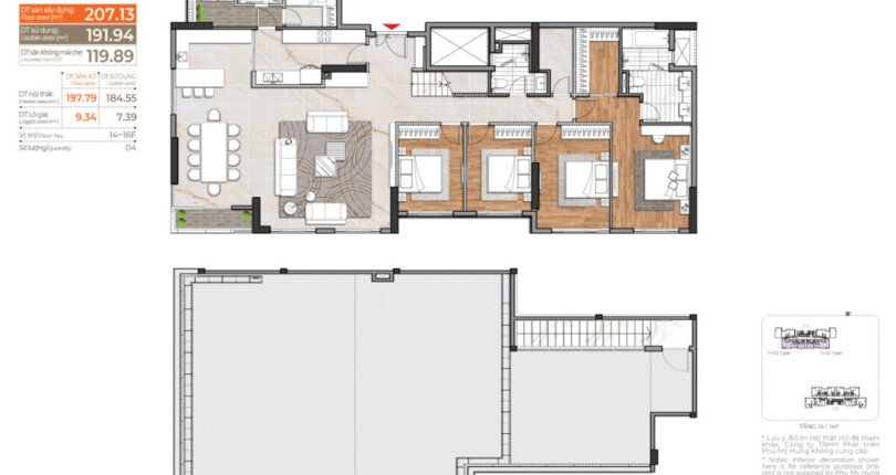TYPE TH2 F1 810x430 - Giỏ hàng Cardinal Cuort Phú Mỹ Hưng 2PN 3PN, tầng sân vườn, penthouse giá tốt nhất