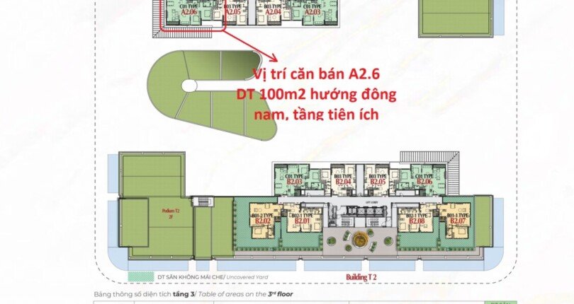 mat bang tang 3 can A2.6 810x430 - Rẻ nhất thị trường căn hộ Cardinal Court 3PN, tầng sân vườn, view nội khu hướng đông nam rất mát mẻ