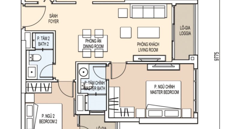 lay out can ho 810x430 - Giá mua bán căn hộ 2 phòng ngủ block A view sông Chung cư De La Sol Quận 4 T3/2024