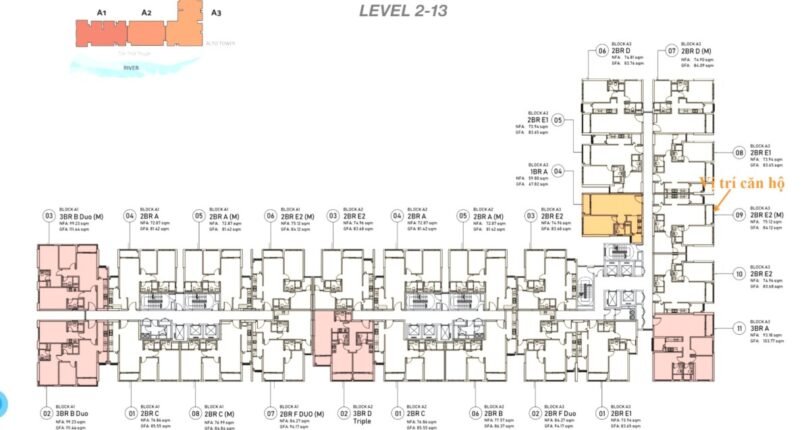 mat bang vi tri can ho ban 4 810x430 - Giá mua bán căn hộ 2 phòng ngủ block A view sông Chung cư De La Sol Quận 4 T3/2024