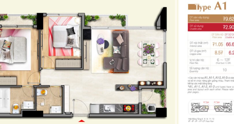 layout kieu nha ban 810x430 - Giá mua bán căn hộ 2 phòng ngủ Block A Chung cư Urban Hill Quận 7 T6/2024