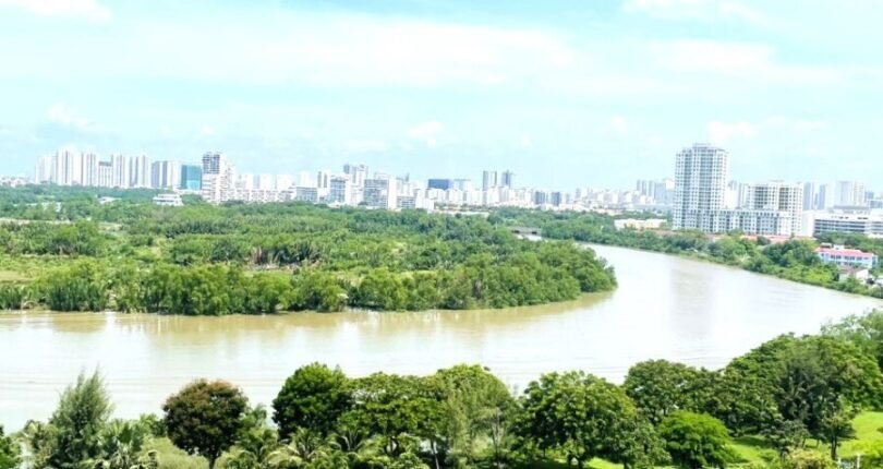 view nhin tu phong khach can ho ban 810x430 - Bán gấp căn hộ 3 phòng ngủ view sông block C lầu cao chung cư Riverside Residence