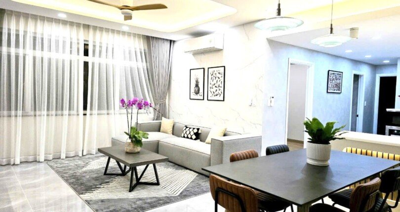 khong gian phong khach 2 810x430 - Giá mua bán căn hộ 3pn Block A Chung cư Cảnh Viên 3 Quận 7 T8/2024