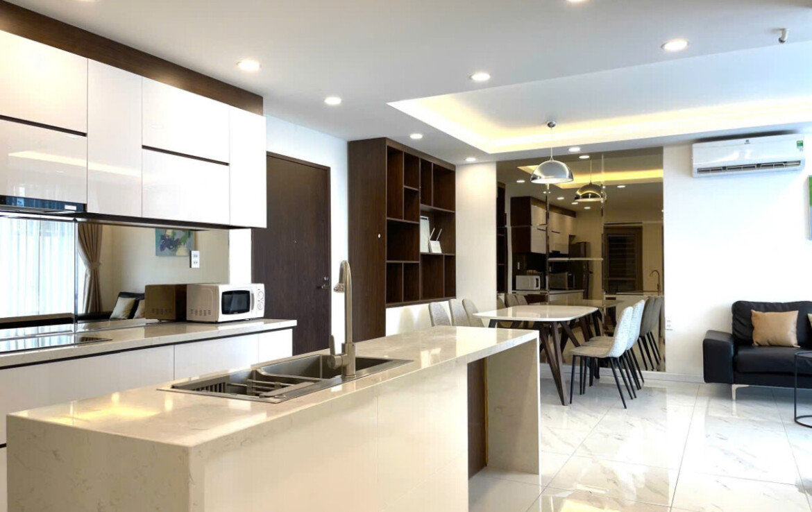 khong gian bep va phong khach 1170x738 - Giá mua bán căn hộ 3pn Block A Chung cư Hưng Phúc Happy Residence Quận 7 t10/2024