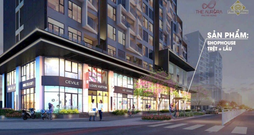 shophouse thiet ke mat kinh trong suot 810x430 - Giá mua bán Shophouse SH07 góc đường Nguyễn Lương Bằng Khu dân cư The Aurora Q7 T9/2024