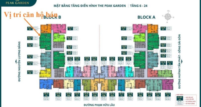 mat bang vi tri can ho ban 13 810x430 - Giá mua bán căn hộ 2 phòng ngủ Block B chung cư The Peak Garden Quận 7 T1/2025