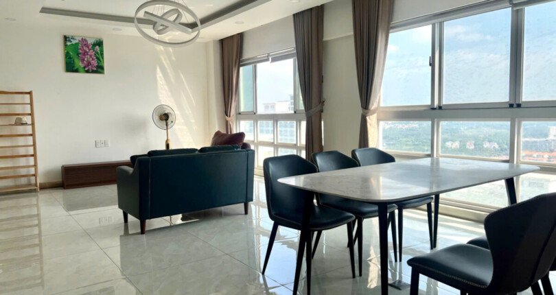 khong gian phong an va phong khach 810x430 - Giá mua bán căn hộ 3 phòng ngủ, 135m2 lầu 26 khu R15 chung cư Happy Valley Quận 7