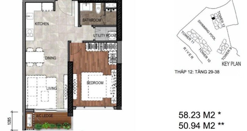 layout bo tri can ho ban 1 810x430 - Giá mua bán căn hộ 1pn tháp T12 chung cư The Infiniti Quận 7 T6/2025