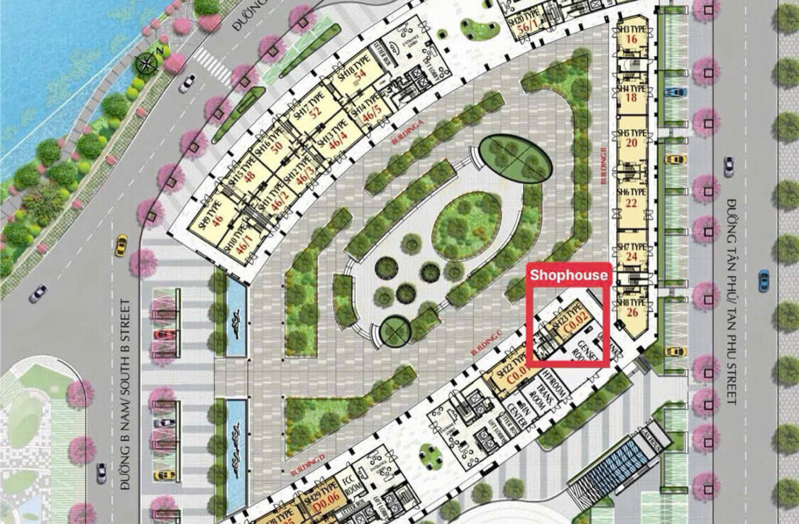 mat bang vi tri shophouse can ban 1126x738 - Giá mua bán Shophouse C002 khối đế tòa C chung cư The Peak phường Tân Mỹ T12/2025