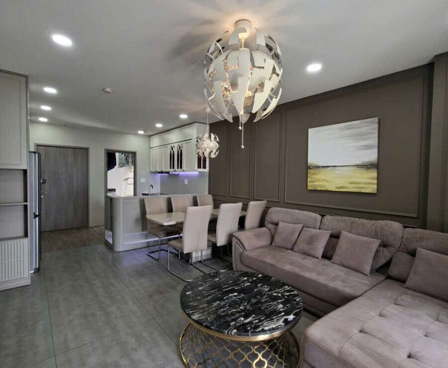 phong khach can ho cao cap 900x738 - Cho thuê căn hộ Saigon South Residence. DT 104m2 Nội thất cao cấp- 3 phòng ngủ-2wc- View trực diện hồ bơi- Giá 26 Triệu/Tháng