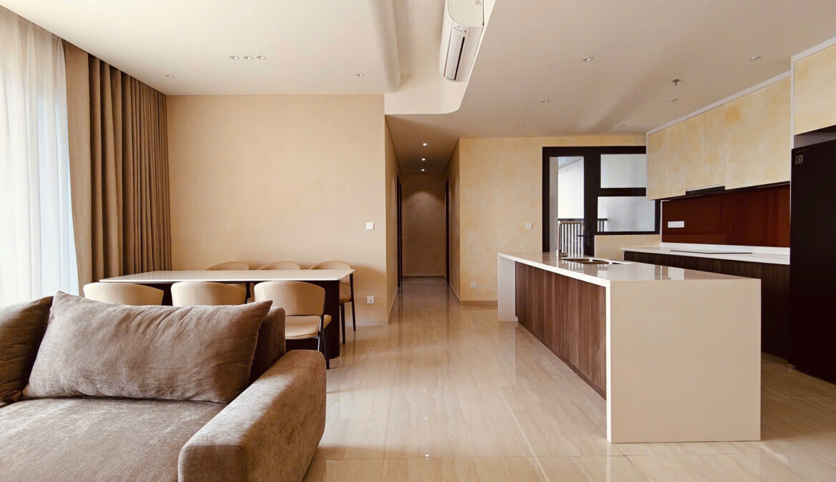 khong gian bep va phong khach can ho ban 1170x675 - Giá mua bán căn hộ 3pn tháp T9 chung cư The Infiniti phường Tân Mỹ T3/2026