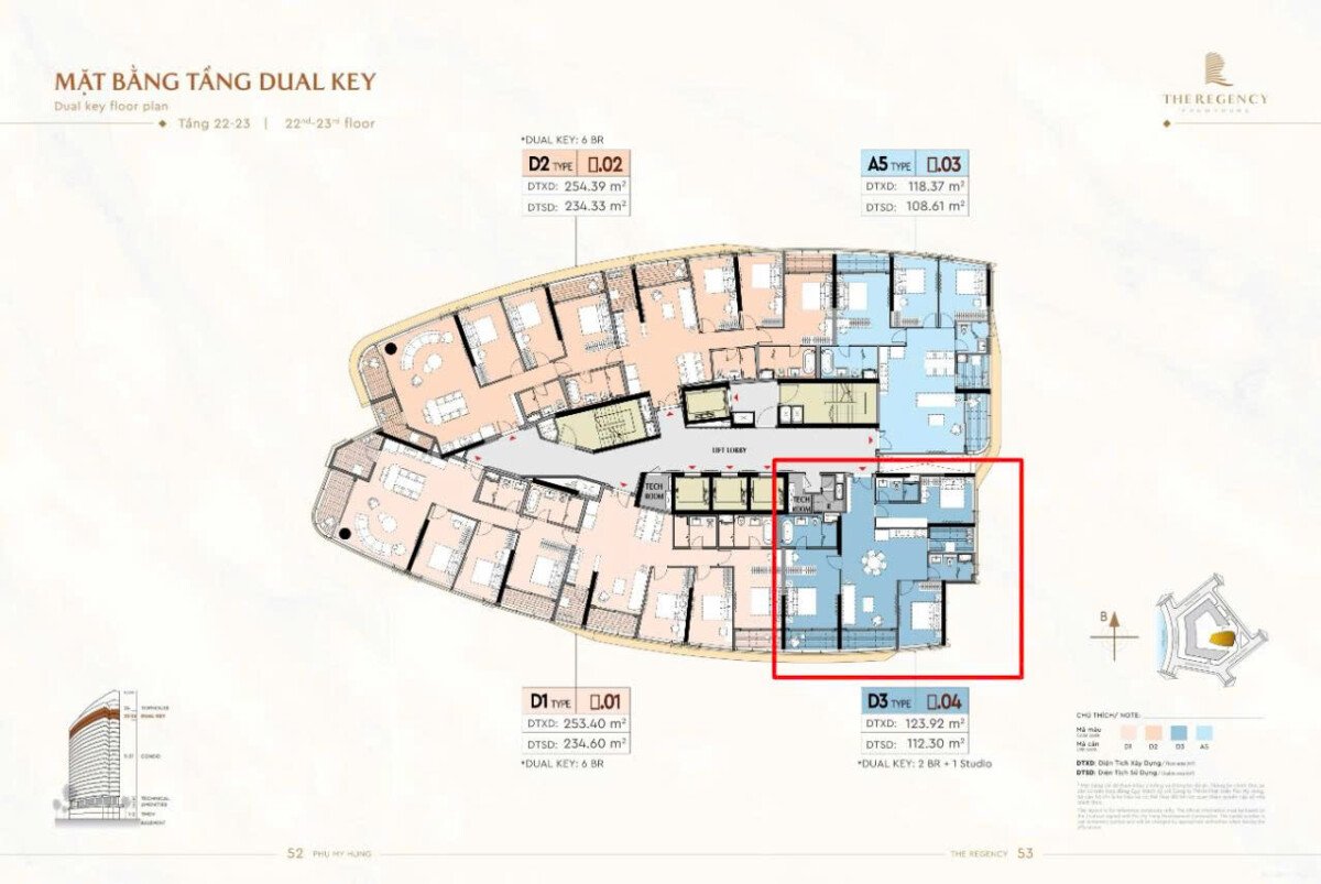 vi tri can ho ban 1 - Bán căn hộ Dual Key tầng 23 chung cư Regency Phú Mỹ Hưng