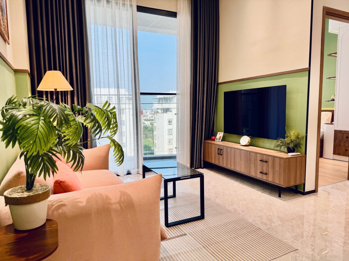 phong khach can ho cho thue 7 - Cho thuê căn hộ 02pn, chung cư The Aurora, nhà mới, nội thất đầy đủ, giá 29tr/tháng.