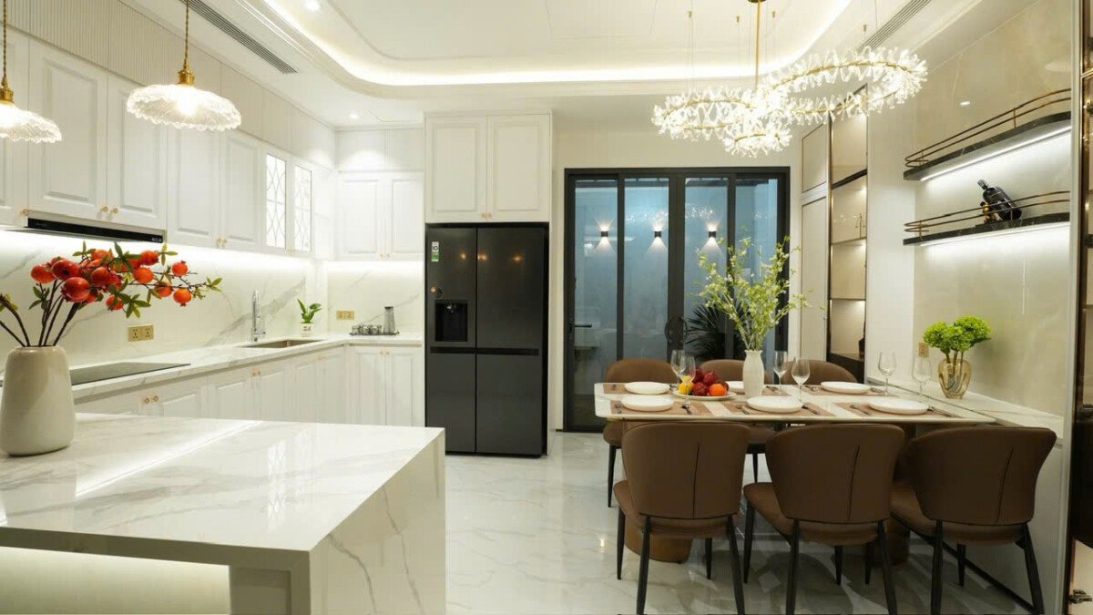 khong gian bep sang trong - Giá mua bán tòa nhà nguyên căn mặt Đường D6 kdc Tái định cư Phú Mỹ phường Tân Mỹ T5/2026